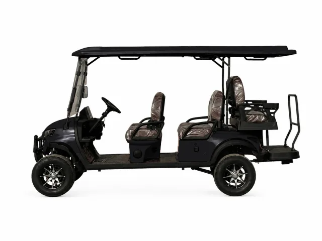 Four-passenger golf cart shown in black