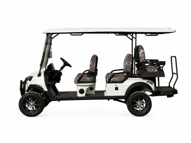 Four-passenger golf cart shown in white