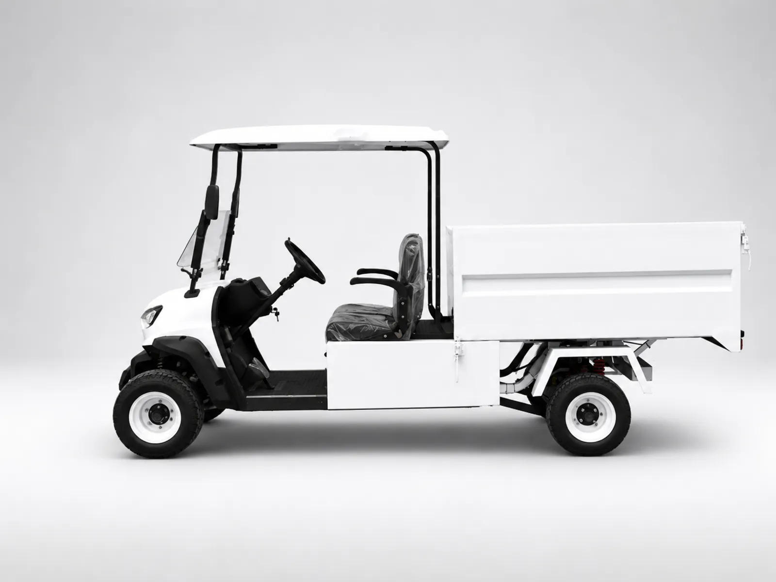 White utility cart with open cargo bed